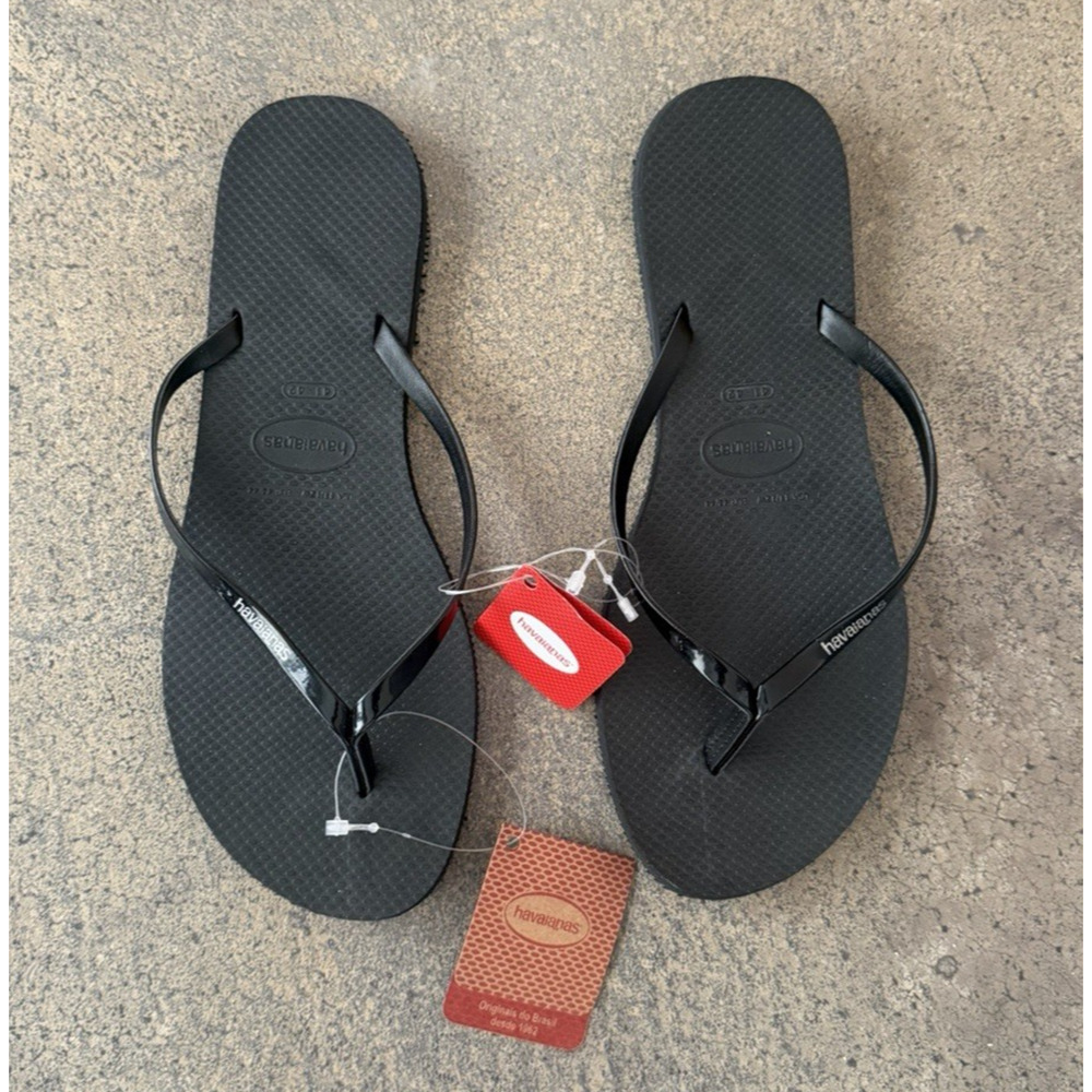 NWT Womens Black Patent Havianas 11/12 41/42 Flip Flop Sandal Shiny Classic